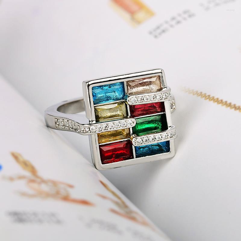 

Cluster Rings 2023 Creative Irregular Colorful Full Diamond Couple For Women Ruby Topaz Sapphire Engagement Gift Jewelry Wholesale