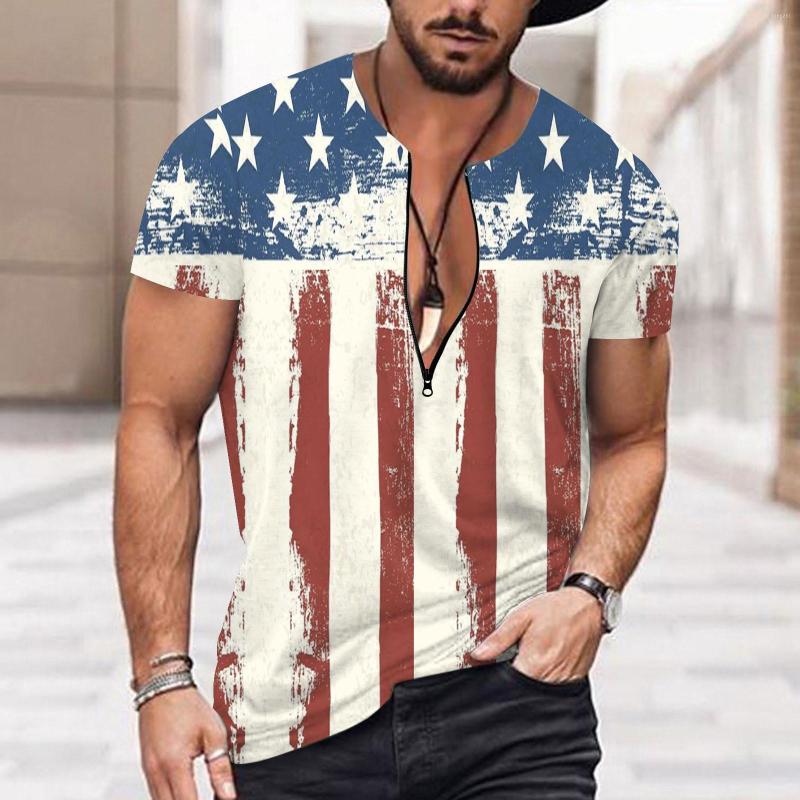 

Men' T Shirts July Fourth Independence Day Shirt Male Tees Top Zipper V Neck Faded Washed 3d Print Harajuku Pullover Loose Streetwear, Beige