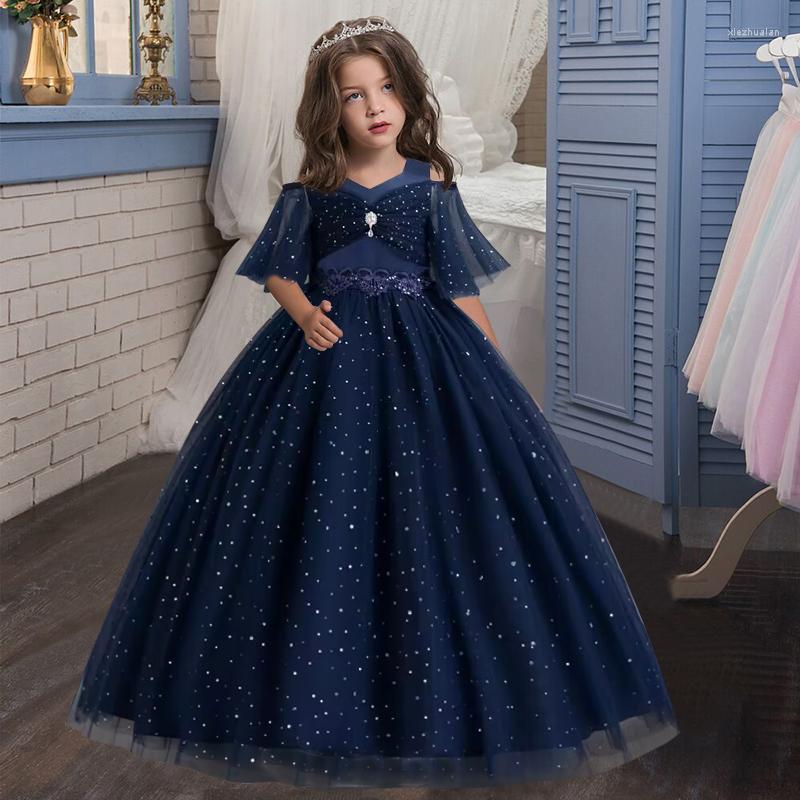 

Girl Dresses 2023 Summer 4-14 Year Old Wedding Dress Half Sleeve Princess Flower Puffy Skirt Host Performance Lace, As picture
