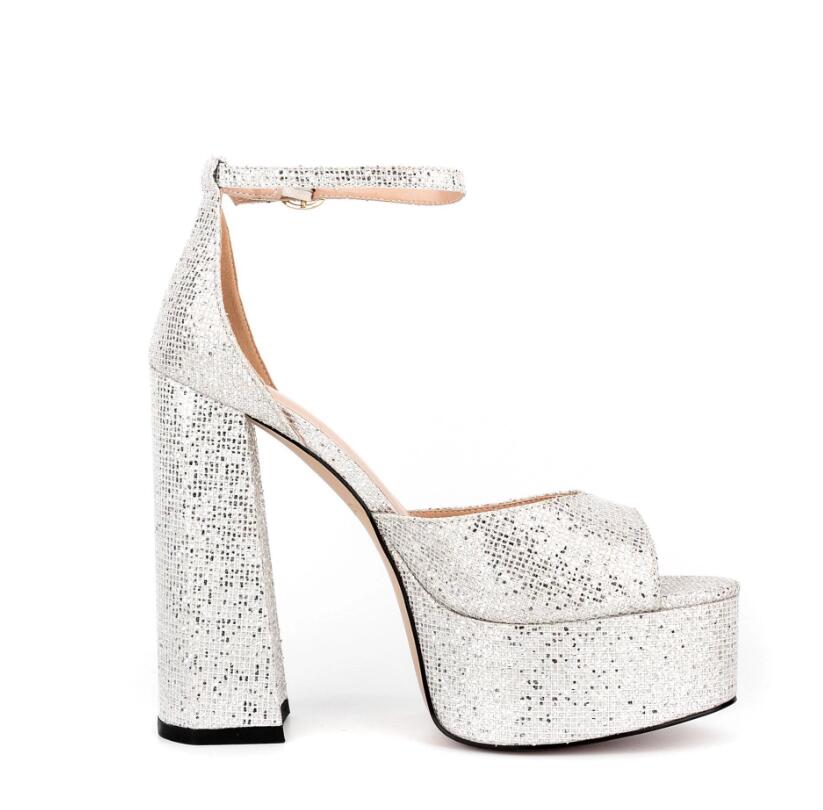 

Newset Sequins Gold Silver Sandals Sexy Open toe Platform Gladiators Summer Shoes Women Pumps