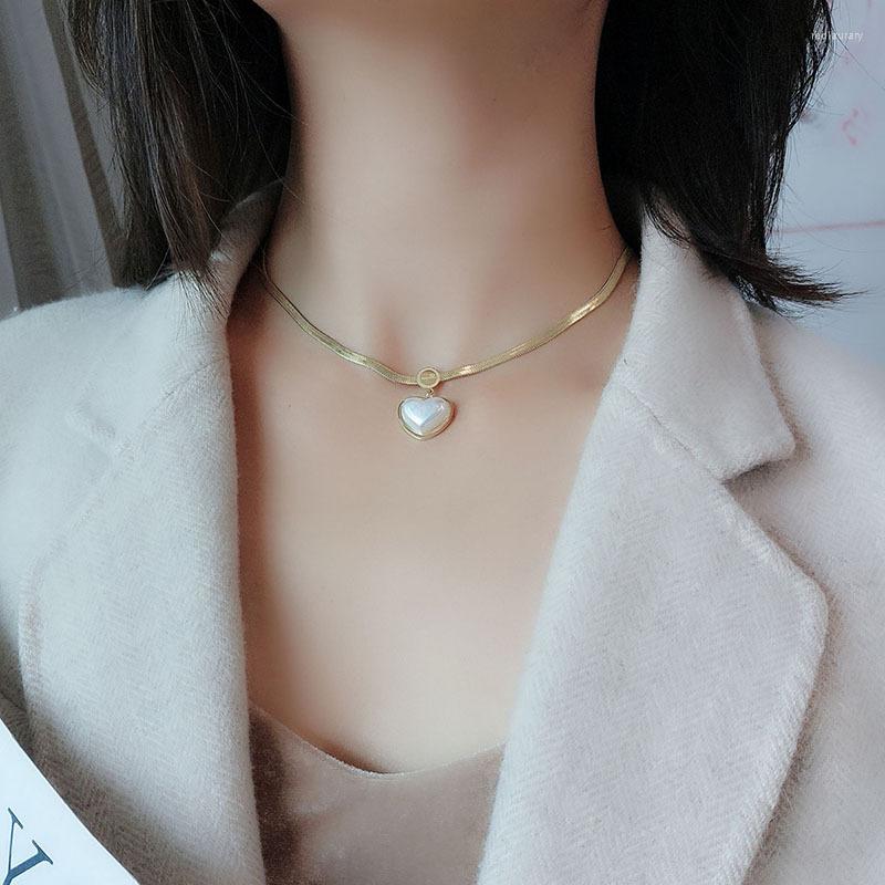 

Chains Classic Titanium Steel Necklace Women Jewelry Pearl Heart Pendant Clavicle Chain Sweater Birthday Gift