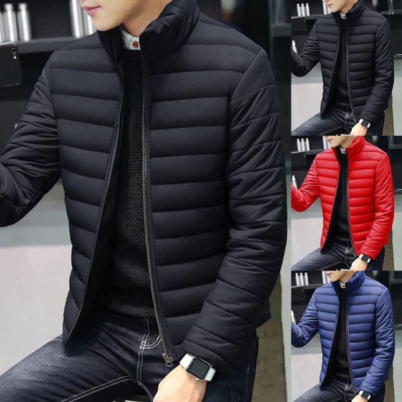 

Men's Down Men Winter Warm Out Wear Large Size Long Sleeve Stand Collar Cotton Business Casual Zipper Jacket, Black