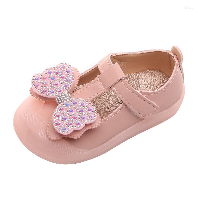 

Flat Shoes Baby Girls Leather For Infants Toddlers Children's Soft Flats Bow-knot Rhinestone Pearls Beading T-tied Princess Sweet, Pink