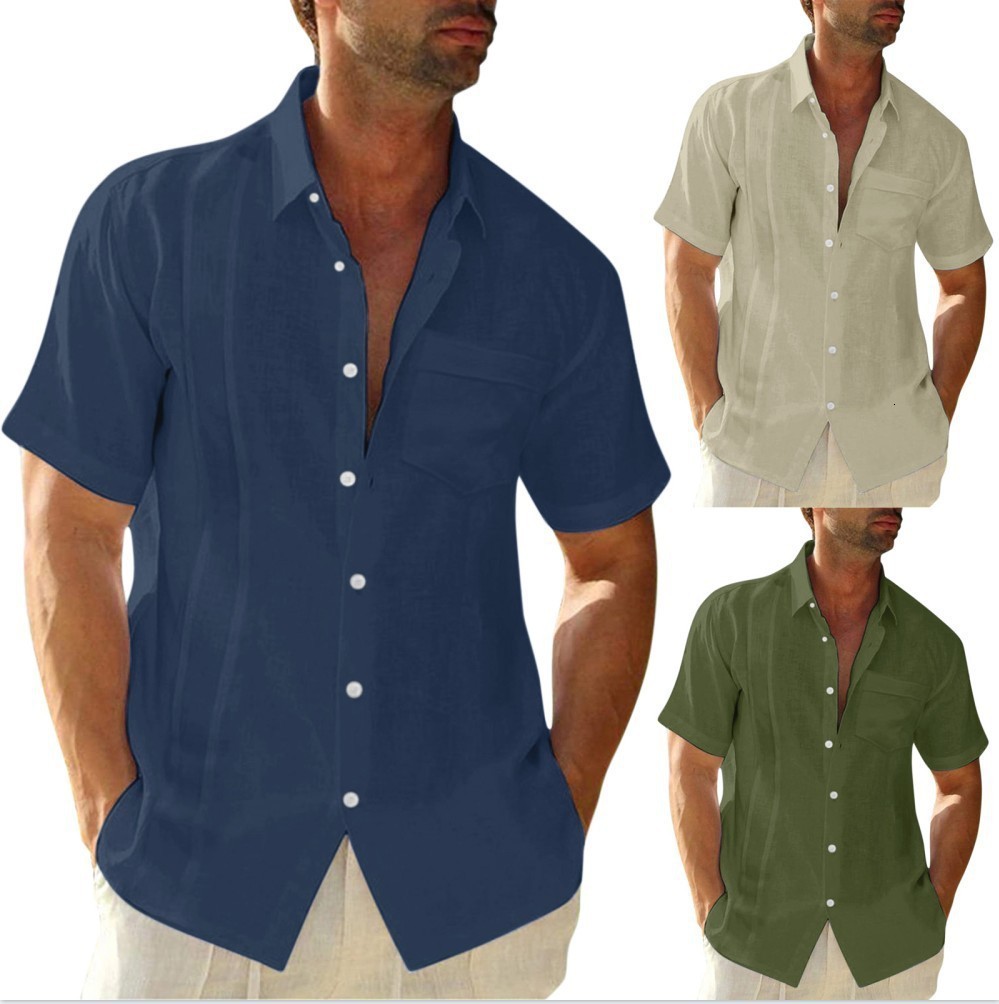 

Men's Casual Shirts 223 Summer ShortSleeved Tshirt Cotton and Linen Led Shirt Male Breathable S3XL 23414, Light blue
