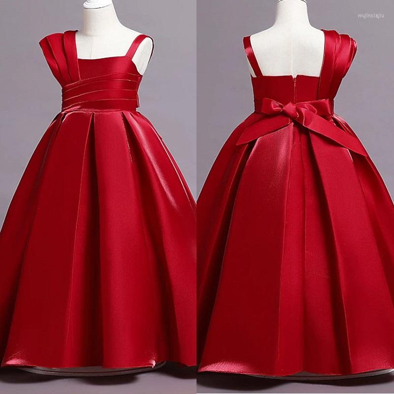 

Girl Dresses Red Flower Girls Elegant Princess Satin Ball Gown For Kids Birthday Party Dress Ruffle Sleeve Sling Floor Length, White