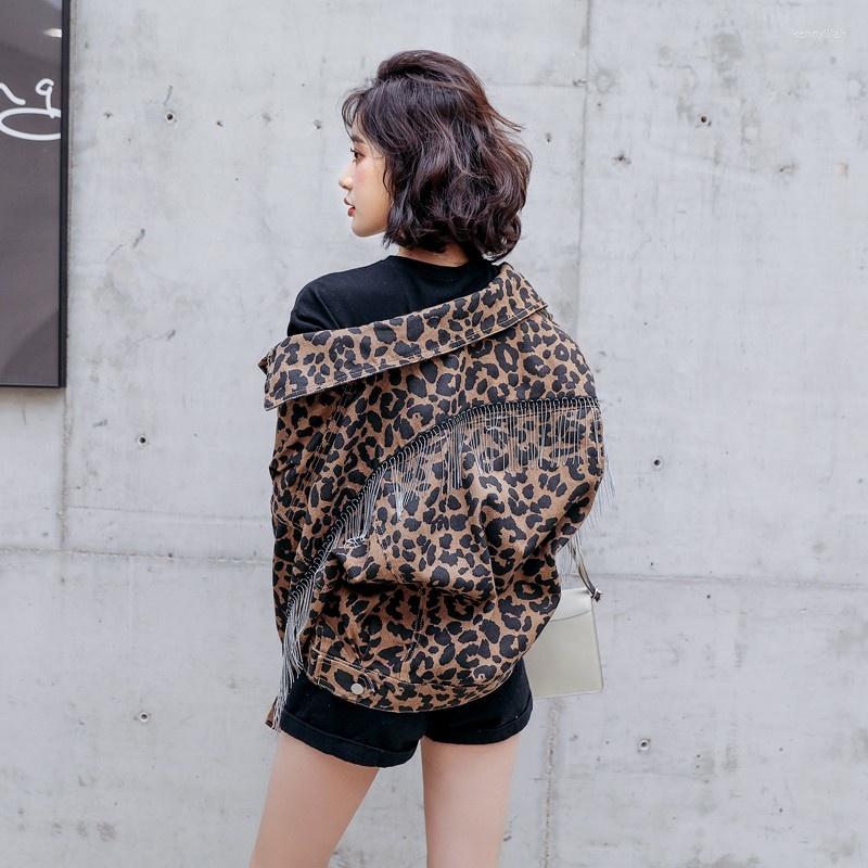 

Women' Jackets Fashion High Street Womens Leopard Chain Tassel Loose Long Batwing Sleeve Boy Friend Style Casual Female Short Coats, Picture shown