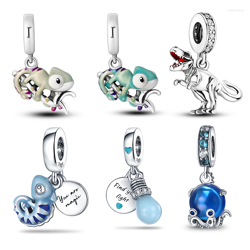 

Loose Gemstones Fit 925 Original Bracelets Chameleon Butterfly Dinosaur Animal Silver Charms Beads For DIY Christmas Jewelry Gift