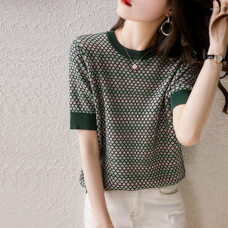 

Women's Blouses Fashion Printed O-Neck Spliced Plaid Blouse Women's Clothing 2023 Spring Loose Casual Pullovers All-match Office Lady, Green