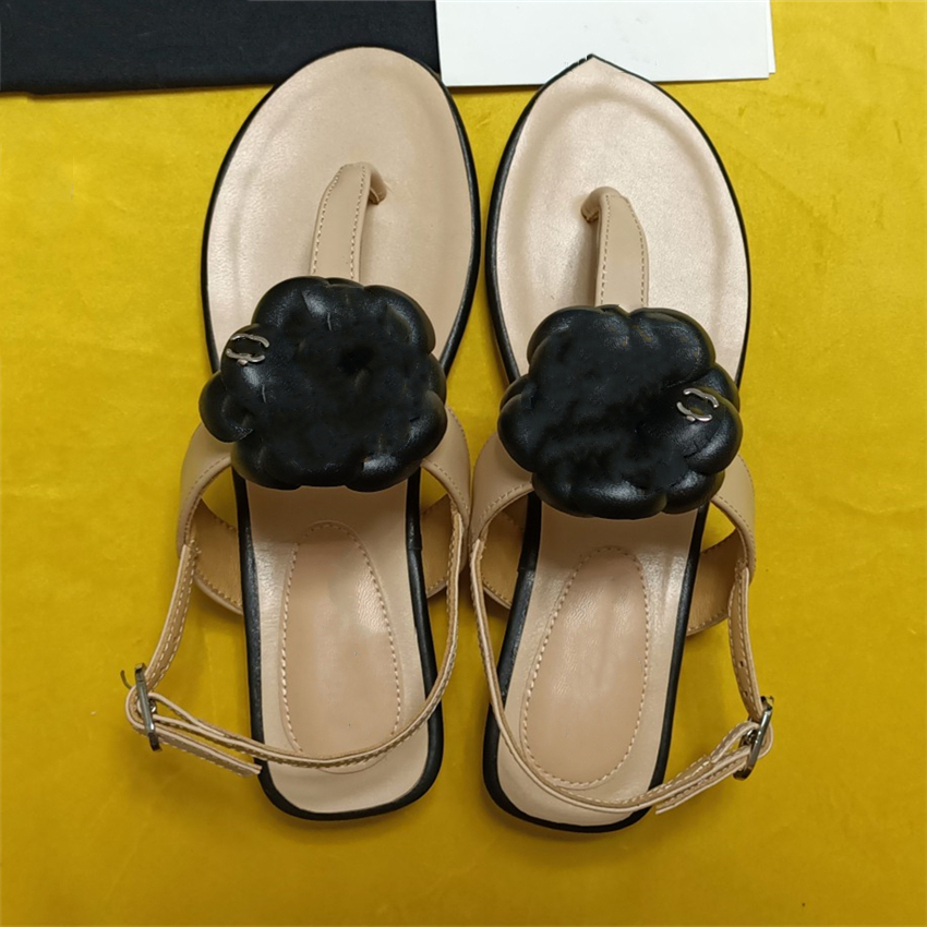 

Summer Popular Women Sandals 2023 Channel Luxury Brand Business Dress Wedding Party Leather High Heels Casual Flat Slipper 09-012