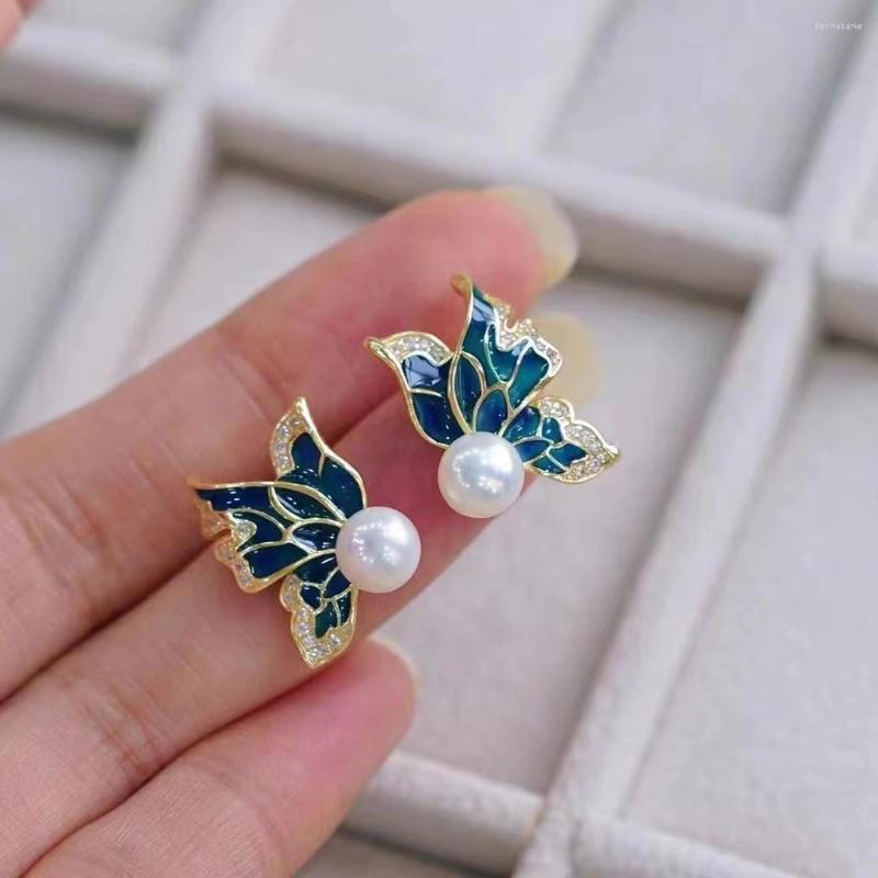 

Dangle Earrings Butterfly Enamel Glaze Pearl Stud For Women Temperament Brincos Sweet Party Jewelry Valentine's Day Gift