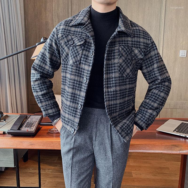 

Men's Jackets 2023 Brand Clothing Men High-grade Woolen Plaid Cloth Jackets/Male Slim Fit Fashion Leisure Coats Plus Size S-3XL, Gray