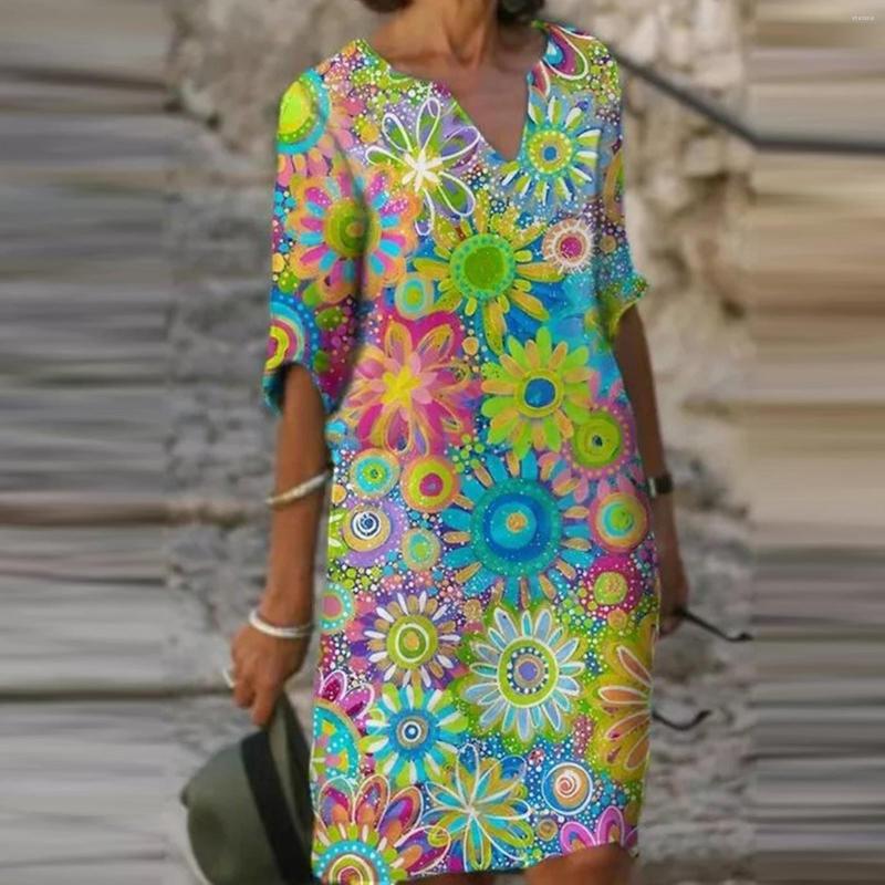 

Casual Dresses Women DressV-Neck Floral PrintBeachCasual Loose Dress, Pink