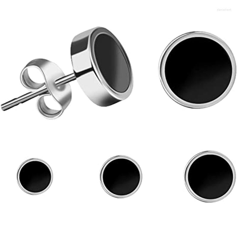 

Stud Earrings 3 Pairs Black Round Set Stainless Steel Fashion Classic Style For Men Women 6/8/10mm