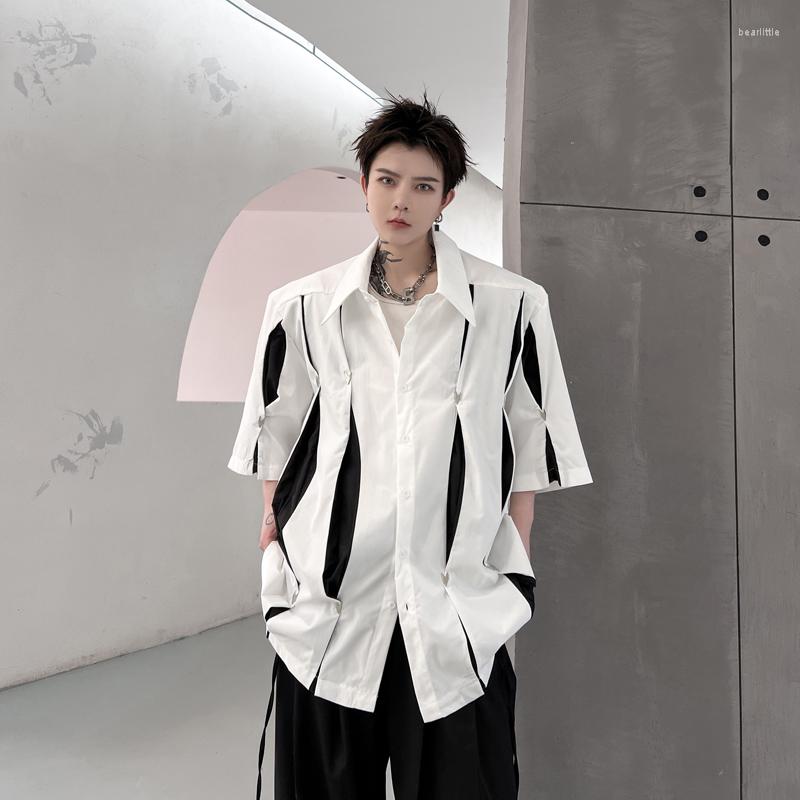 

Men's Casual Shirts Summer Men Fold Metal Rivet Loose Short Sleeve Shirt Streetwear Fashion Hip Hop Oversize Blouses Male, Kk2185 black