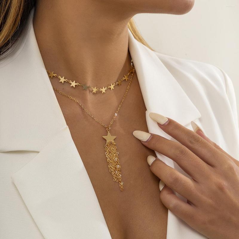 

Chains Minority Design Star Pendant Alloy Chain Tassel Long Necklace Women Fashion Multilayer Fold Wear Choker Jewelry Punk Necklaces
