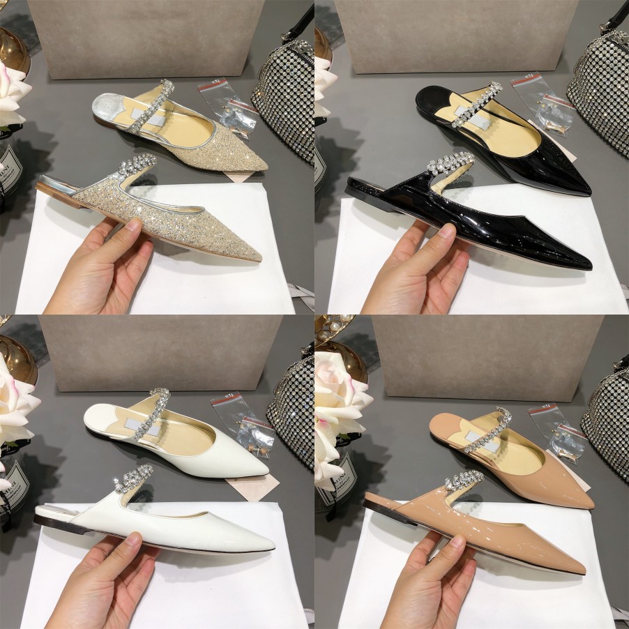 

Designer slippers Sexy Sandals JC Luxury Pointy Rhinestone Half Slippers Flat Heel Summer Women's Shoes Sandals Party Wedding Lady Slipper EU 35-40