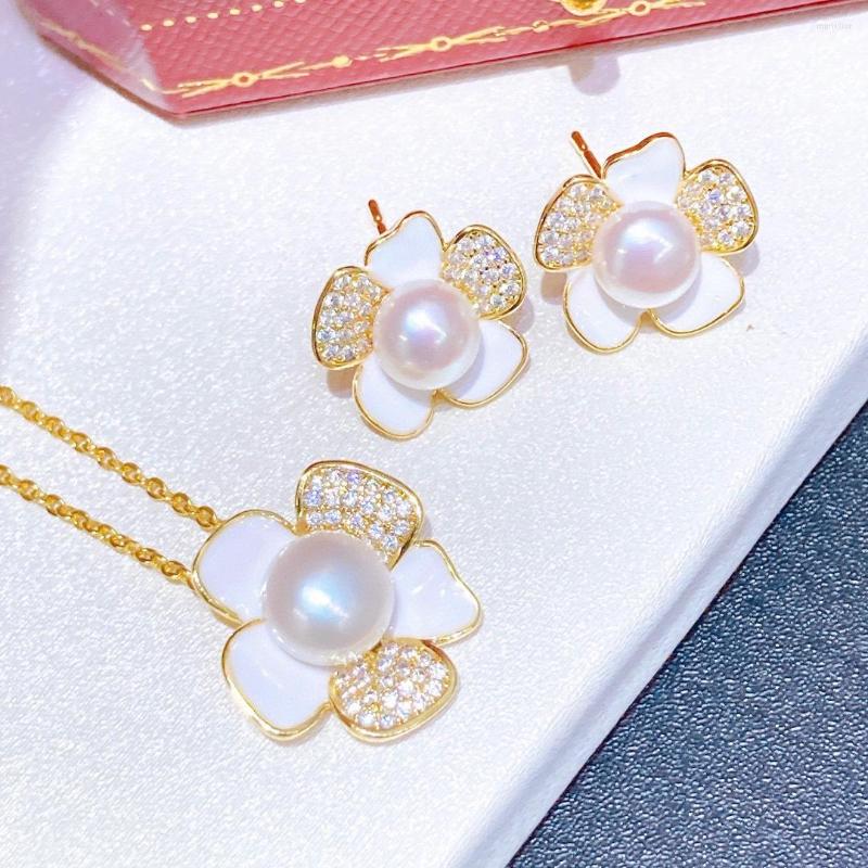 

Necklace Earrings Set Flower Style Pearl Pendant Chain Ring Jewelry, Picture shown