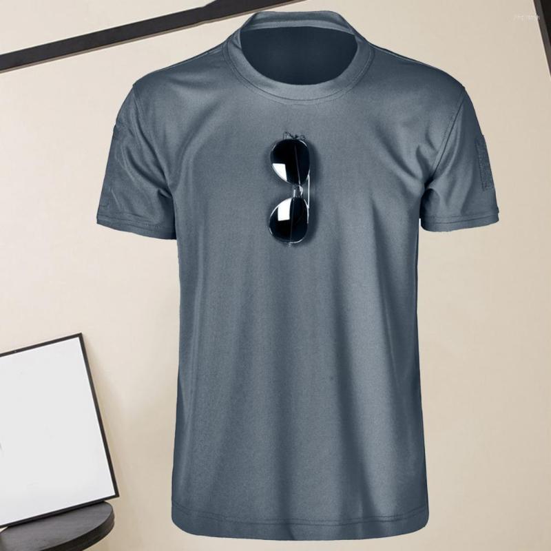 

Men's T Shirts Men T-shirt O-neck Short Sleeve Hanging Hole Fastener Tape Arm Pocket Fitness Sport Running Loose Streetwear, Black