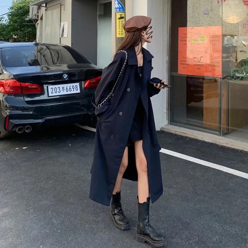 

Women' Trench Coats Spring Women Coat Double Breasted Windbreaker High Street Ladies Elegant Sash Korean Chic Loose Jacket, Blue