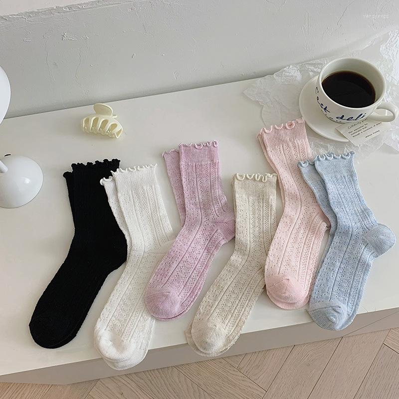 

Women Socks Lace Autumn Retro Mid-tube For Cute Simple All Match Pure Cotton Harajuku Kawaii, Purple