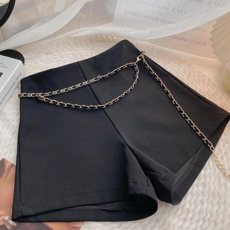 

Women' Shorts Spring 2023 Casual Chain Women High Waist A-line Wide Leg, Black