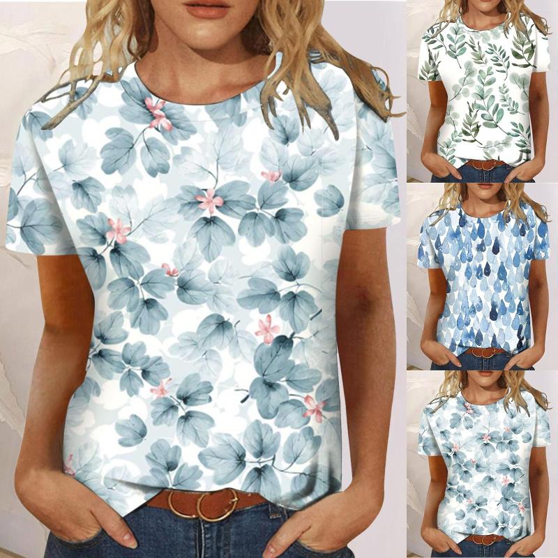 

Women's Blouses 2023 Women's Floral Short Sleeve Tops Casual Fashion Shirts And Multiple Stretch Layering Long For Women, Blue