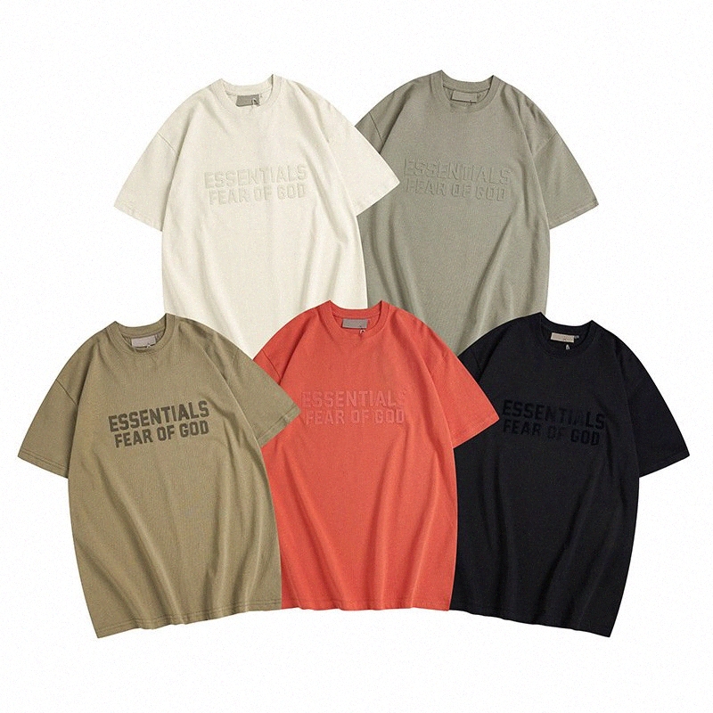 

fog double-row flocking letter short sleeve 2023 summer new men' youth street fashion T-shirt j07T#, Grey