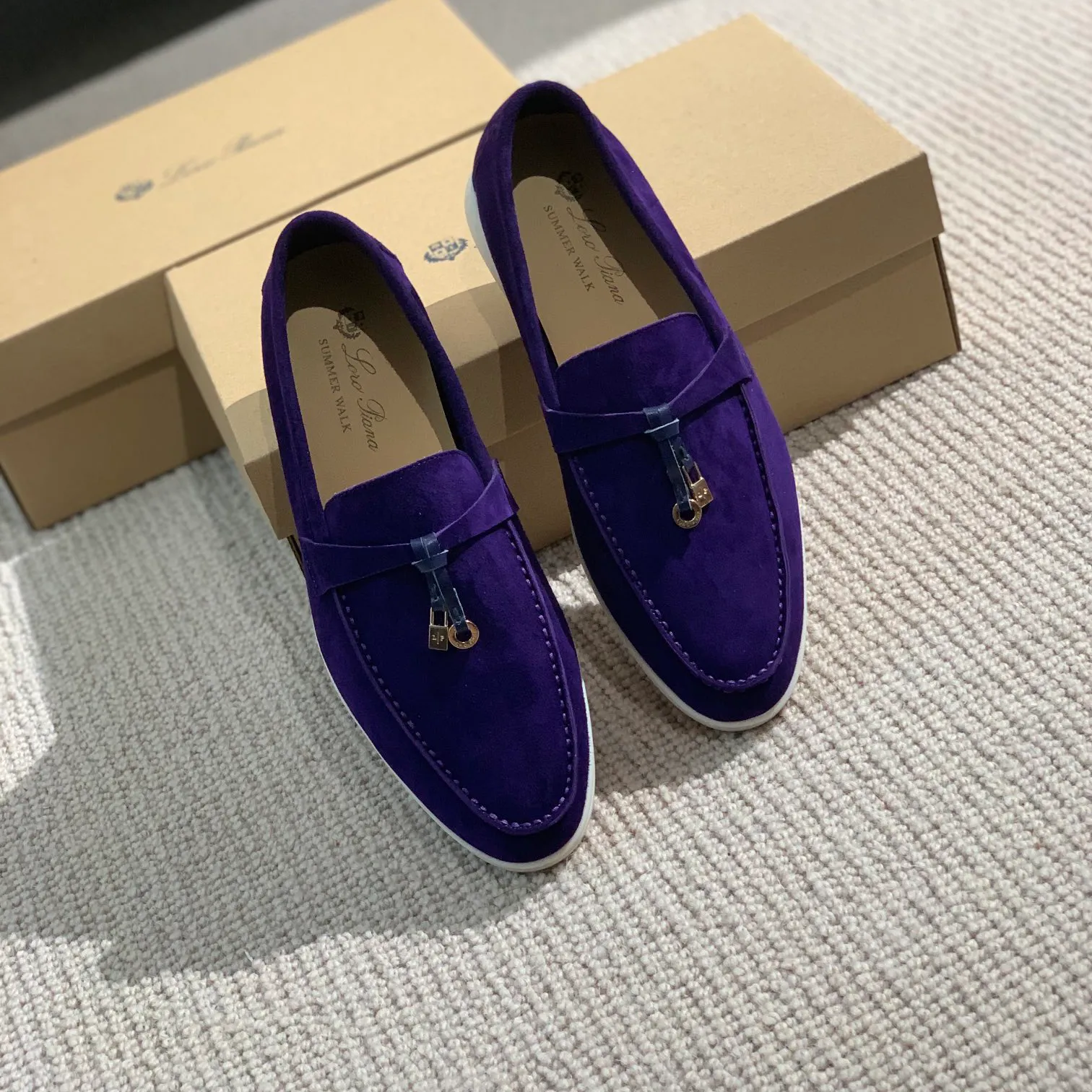 

LP PIANA Summer Charms embellished Walk suede loafers shoes Fashion Genuine leather casual slip on flats women Luxury Designers flat Dress shoe factory footwear, 11