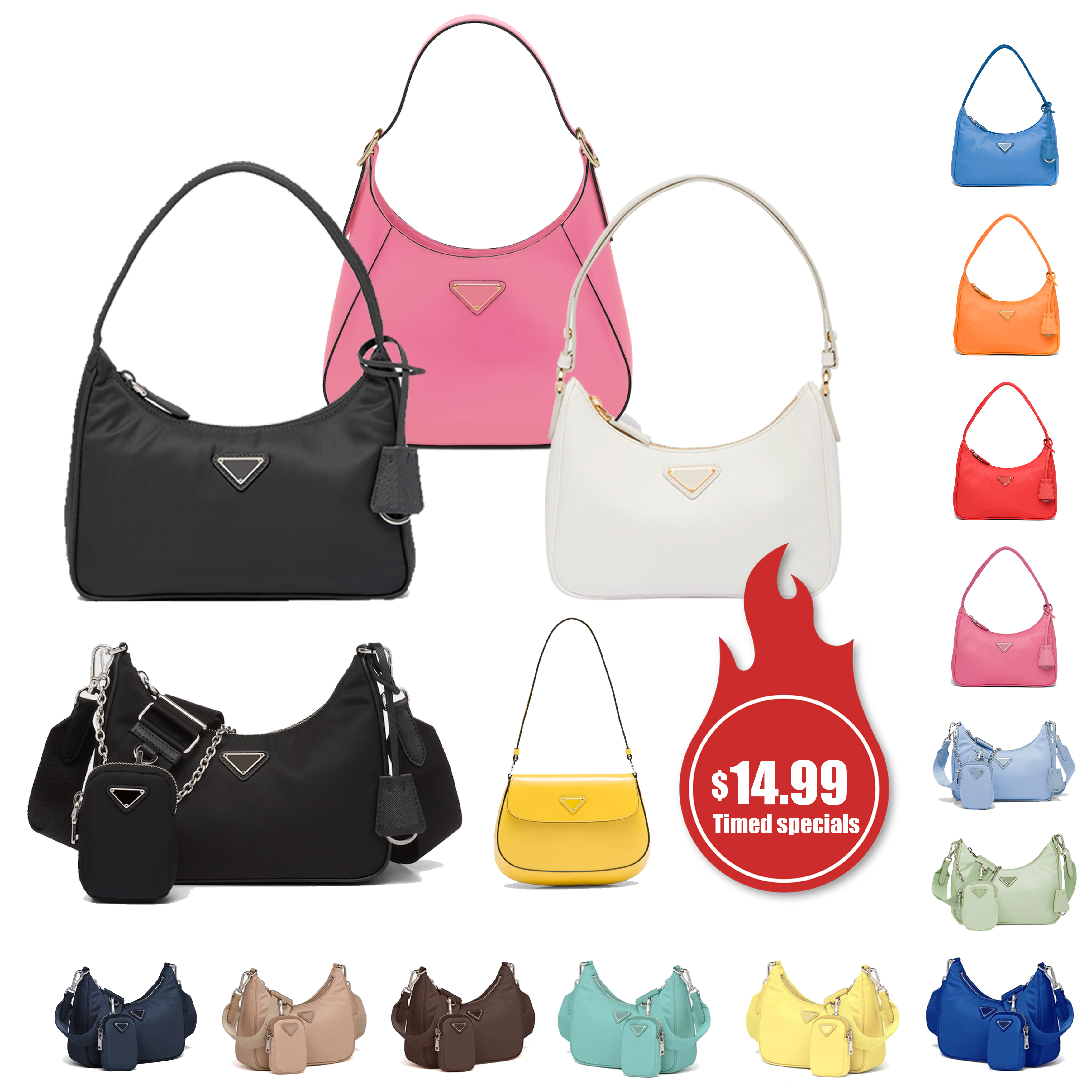 

Luxury Re-edition 2000 2005 Triangle prad Safino bag womens Genuine Leather Cross Body Nylon handbags Clutch bags mens Designer Totes Underarm Shoulder bag, 1-sky blue