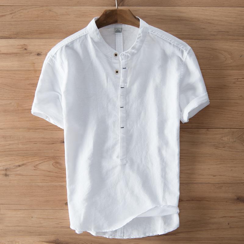

Men's Casual Shirts Clothing 2023 Products Spring Style Cotton And Linen Short Sleeve Chemise Homme, White