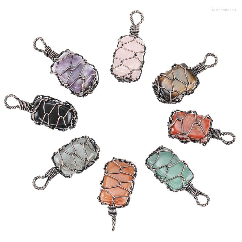 

Pendant Necklaces Reiki Healing Natural Crystal Wire Wrap Irregular Square Charm Raw Mineral Amethysts Pink Quartz Stone Pendulum Women
