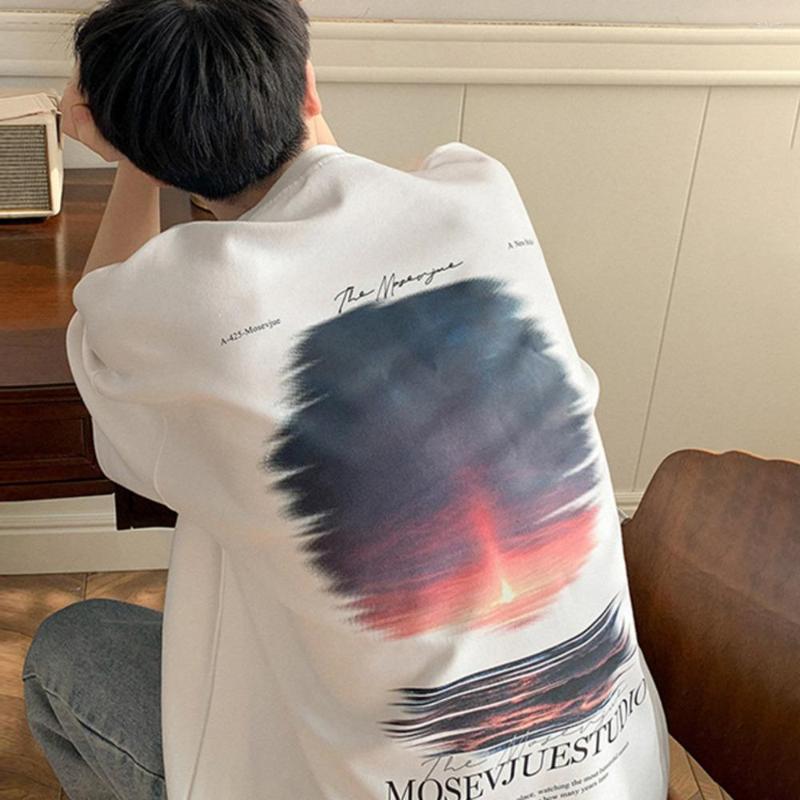 

Men's T Shirts 202 3Hong Kong Aberdeen Literature And Art Men's 240g Sunset Printed Short Sleeve T-shirt Fashion Brand Loose Casual Half, Black