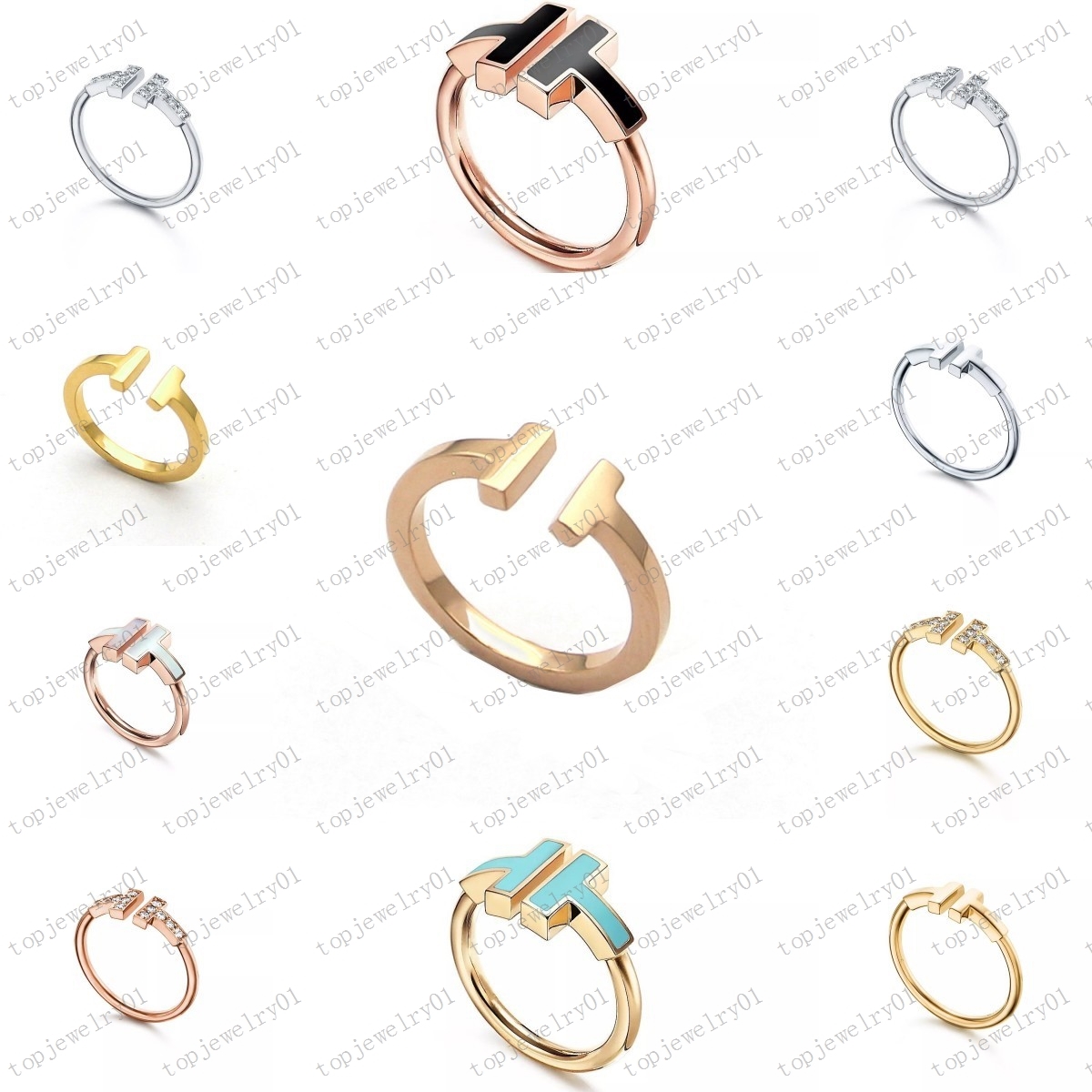 

Double T-shape Band Rings Opening 925 Sterling Silver Diamond Pearl Oyster Ring Designers Classic Woman Luxury Jewelry with Original Bag for gift