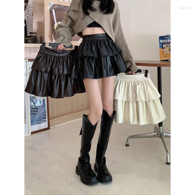 

Skirts Black Mini Skirt Y2k Streetwear Beige Leather Harajuku Pleated For Womens Summer 2023 Korean Fashion Women Trending