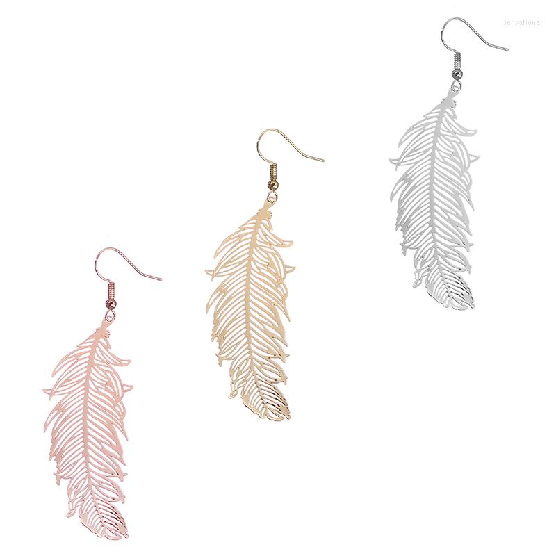 

Dangle Earrings Fashion Light Luxury Classic Retro Women Metal Jewelry Computer Carved Bronze Plate Angel Feather Rose Gold Shiny Charm