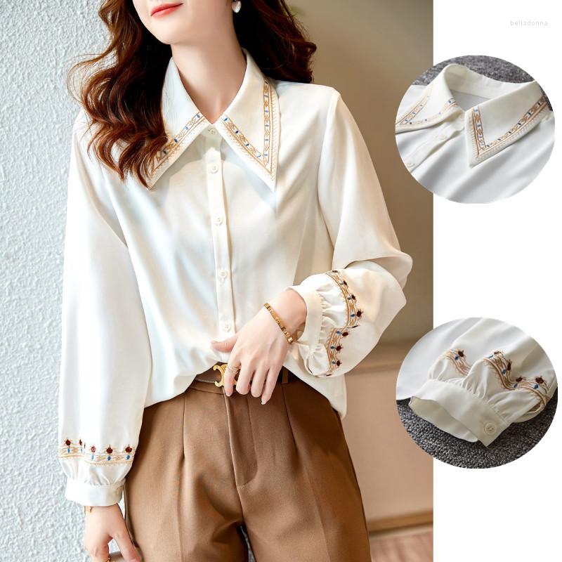 

Women's Blouses 2023 Spring Summer Embroidered Pointed Collar Long-sleeved Shirt Korean Fashion Loos Blouse For Female Women's Casual, Blue