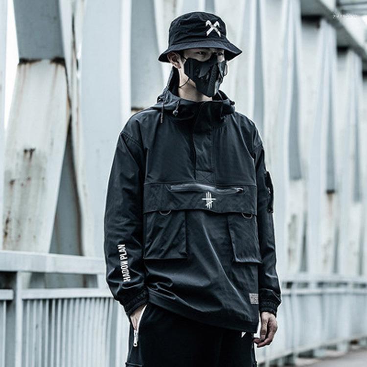 

Men's Jackets 2023 Cargo Jacket Outwear Multiple Pockets Patchwork Techwear Men Function Windbreaker Coats Loose, Black
