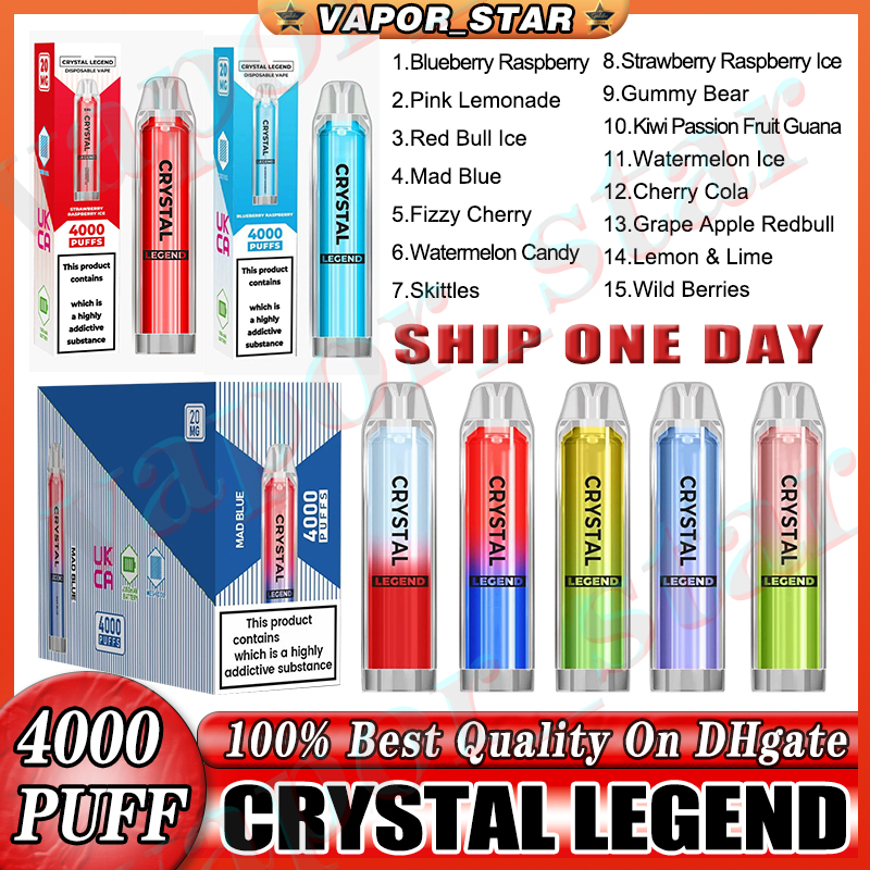 

Crystal Legend 4000 puffs Disposable E Cigarettes 1350mAh Battery 2% Capacity 12ml With 4000 Puffs Extra Vape Pen 100% Quality puff 4000 Vapors Wholesale kit