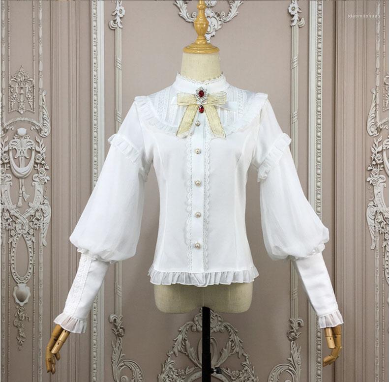 

Women's Blouses White Diamond Bow Stand Collar Lantern Sleeve Medieval Victorian Top Gothic Lolita Blouse Vintage Shirts For Women Plus Size, Style 6 white