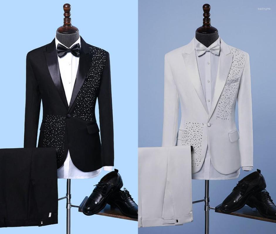 

Men' Suits 2-Piece Handsome Rhinestone Mens Suit Fashion Groom Wedding For Men Slim Fit Tuxedos Man In Stock, Black