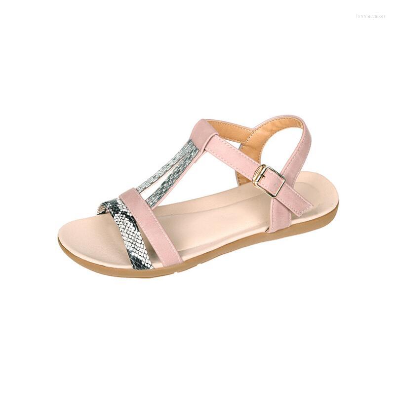 

Sandals Large Size 35-41 Women's 2023 Summer Colored Bohemian Outerwear Flat Soft Sole Beach, Black