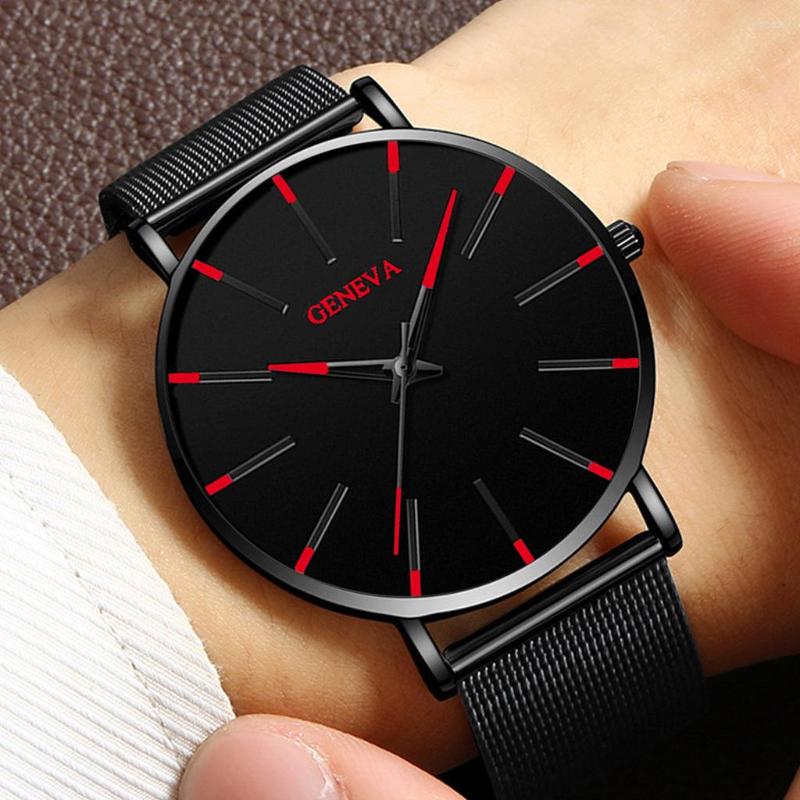 

Wristwatches GENEVA Ultra Thin Watch Men Sports Watches Black Mesh Band Quartz Price Drop Relogio Masculino, Yellow