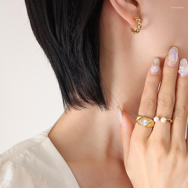 

Stud Earrings Zalman C-shaped Piercing Earring For Women Gold Color Party Cute Metal Hollow Fashion Jewelry 2023