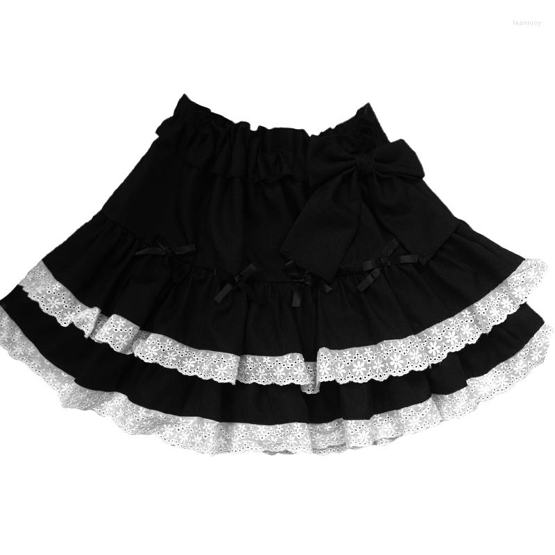 

Skirts Japanese White Black Lolita Skirt Sweet Lace Cake Mini Kawaii Women Bow High Waist Elegant Y2k Princess Fairy