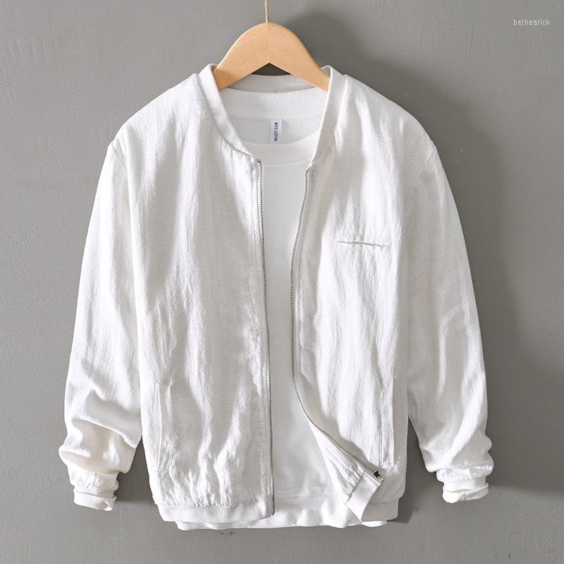 

Men's Jackets Breathable Linen Men's Lightweight Bomber Jacket Causal Varsity Flight Windbreaker Track Zip Up Coat With Pocket White, Black
