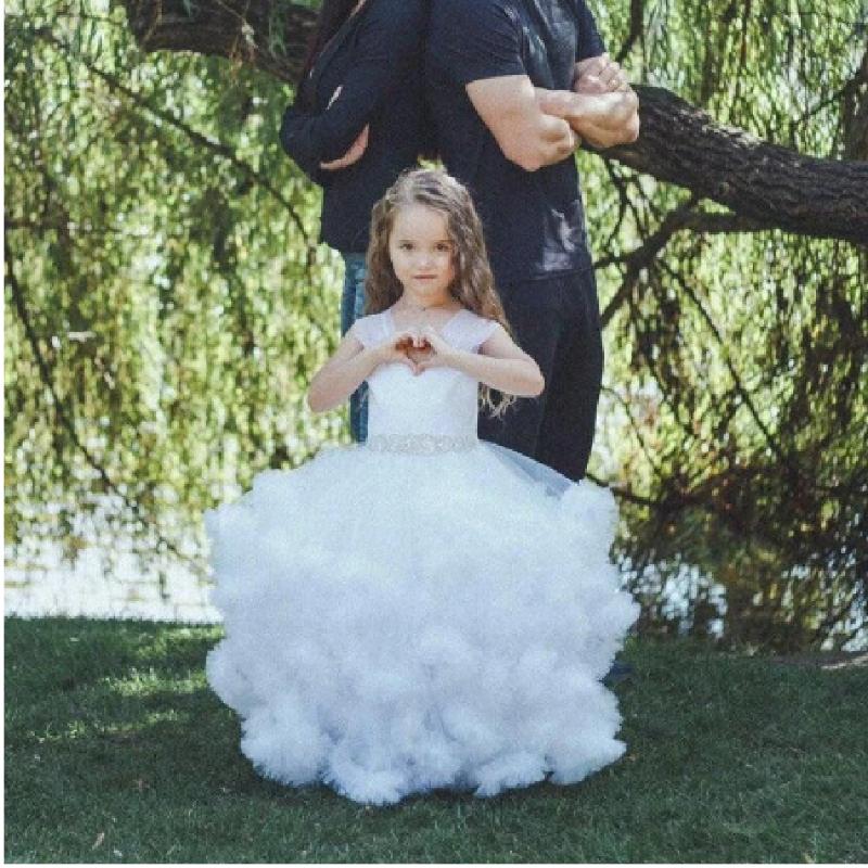 

Girl Dresses Lovely Tiered Flower Girls Jewel Neck Beads Sash Pageant Custom Made Floor Length Kids Birthday Communion Gowns, Custom color