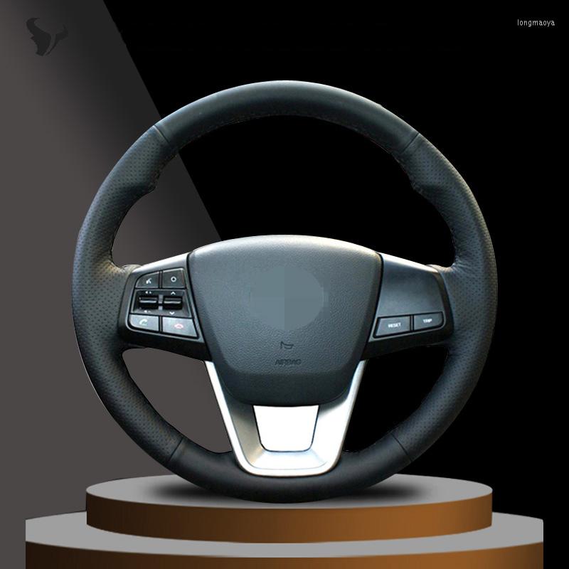 

Steering Wheel Covers Hand-stitched Black Artificial Leather Cover For Ix25 2014 2023