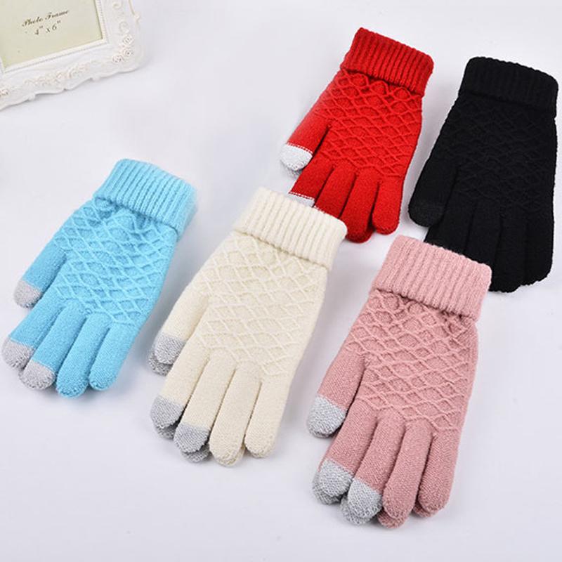 

Five Fingers Gloves 2023 Jacquard Autumn/Winter Solid Color Warm Touch Screen Cute Magic Ladies Dirt-resistant Wear-resistant Glove