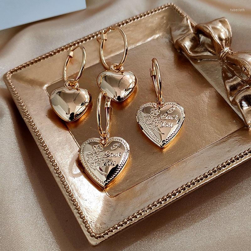 

Dangle Earrings JJFOUCS 2Pair/Set Fashion Heart Metal Drop Earring Cute Shining Can Open Gold Color Sets Pendientes Lover Gift