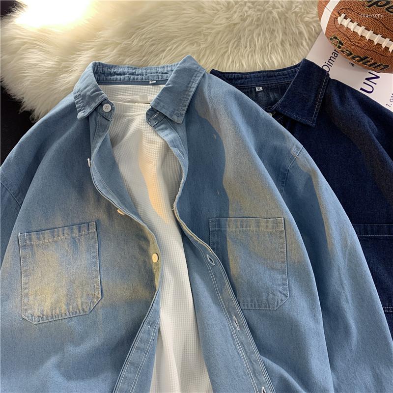 

Men's Casual Shirts Long-sleeve Denim Shirt Men's Autumn Style Japanese Vintage Versatile Hong Kong Youth Work Jacket, 164-1